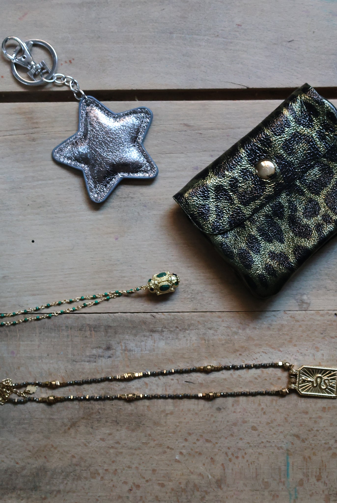 Porte Monnaie en cuir Léopard kaki