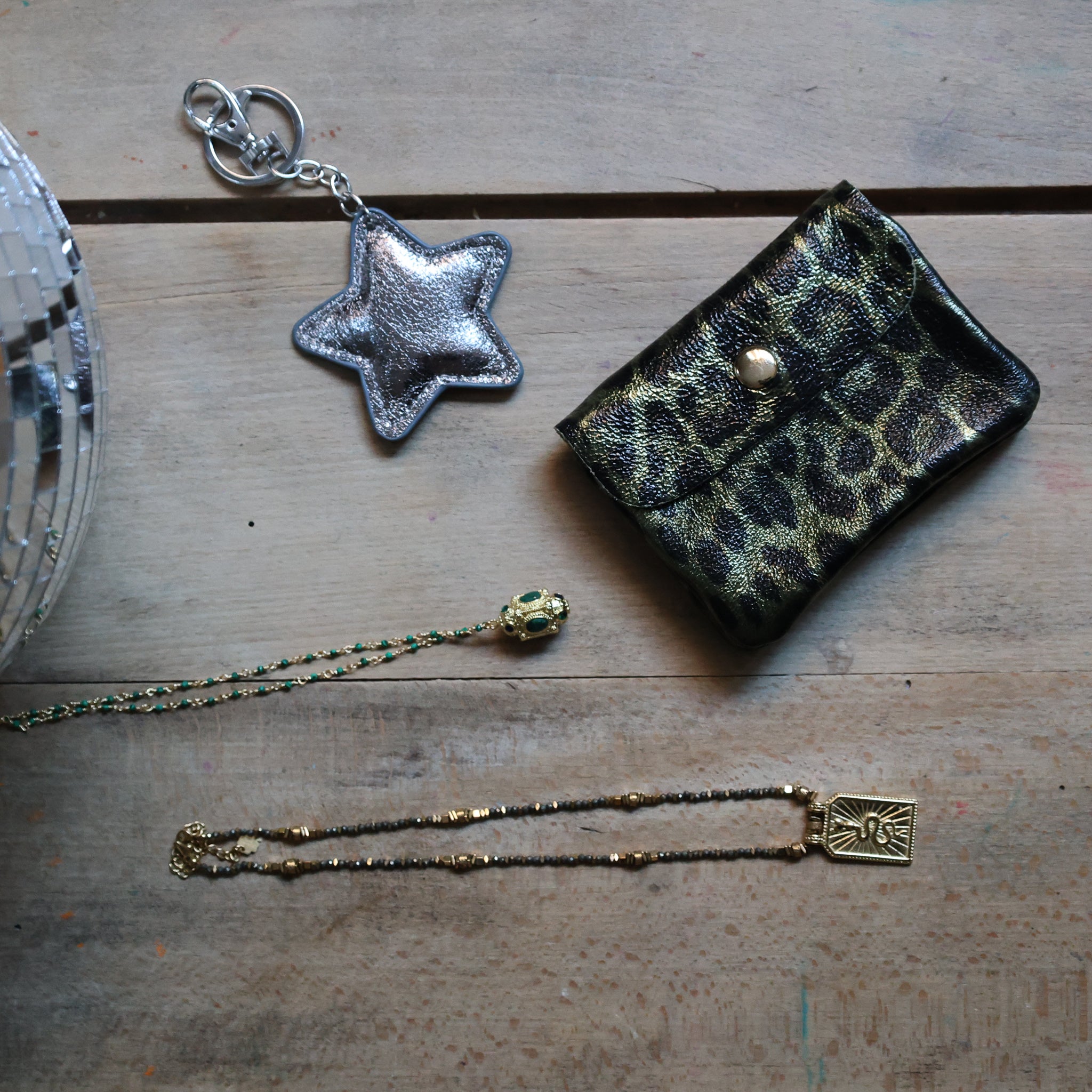 Porte Monnaie en cuir Léopard kaki