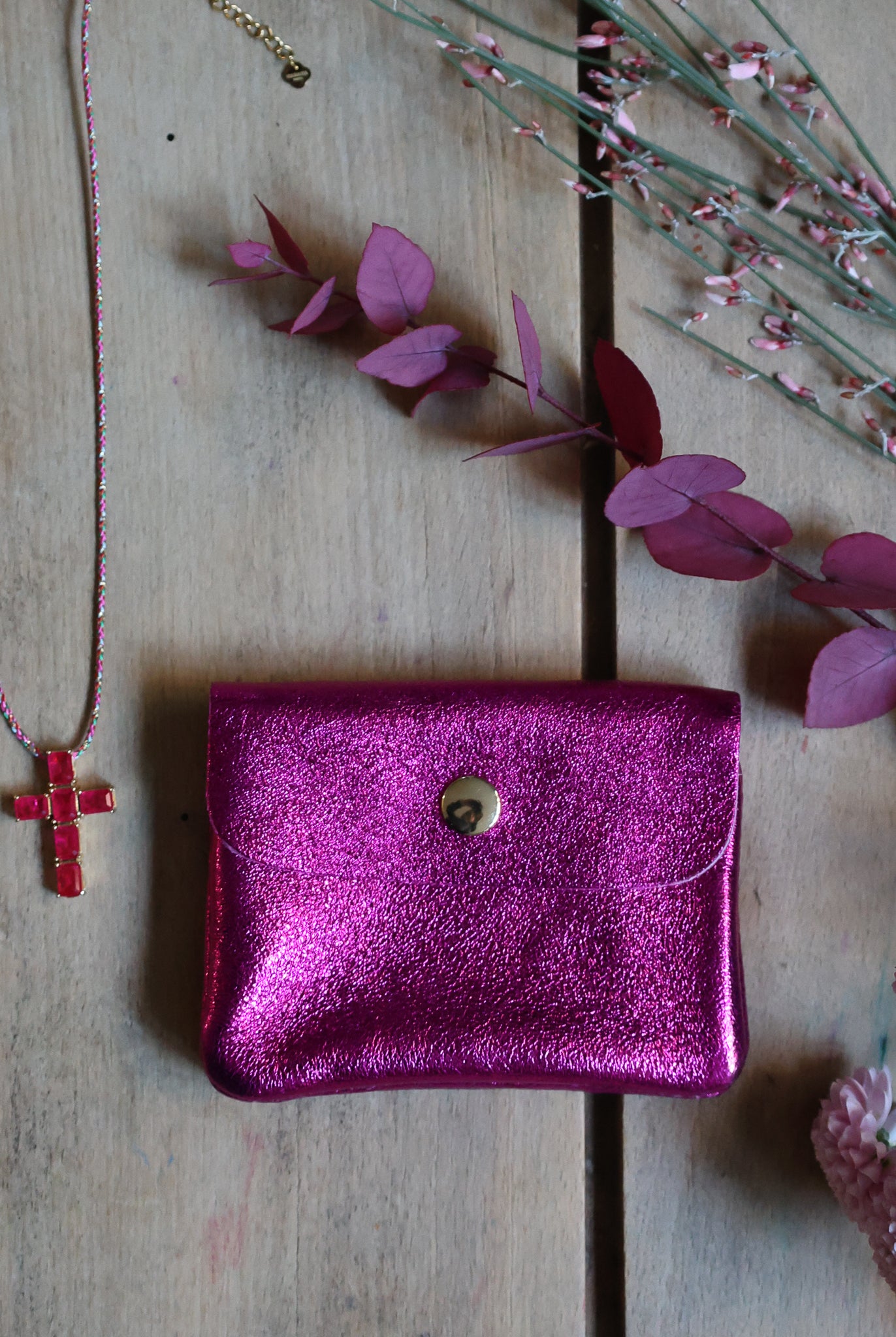 Porte Monnaie en cuir rose vif