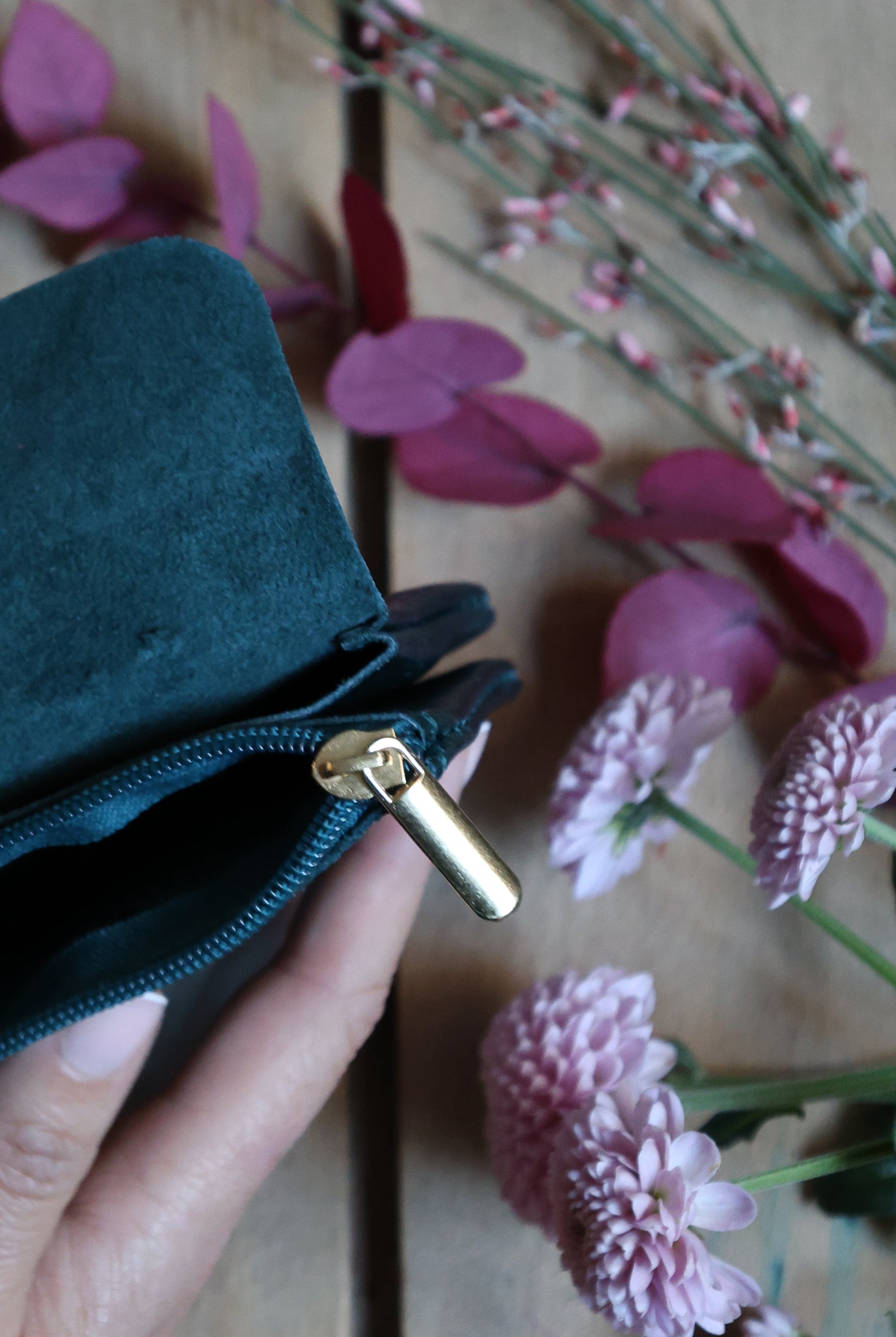 Porte Monnaie en cuir vert canard