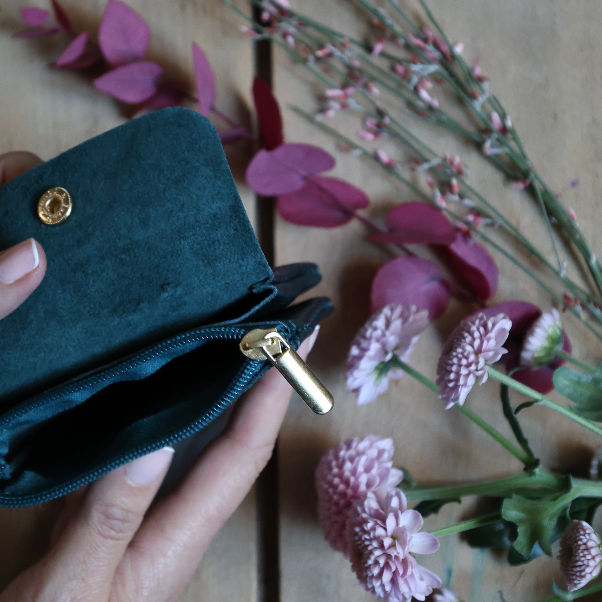 Porte Monnaie en cuir vert canard