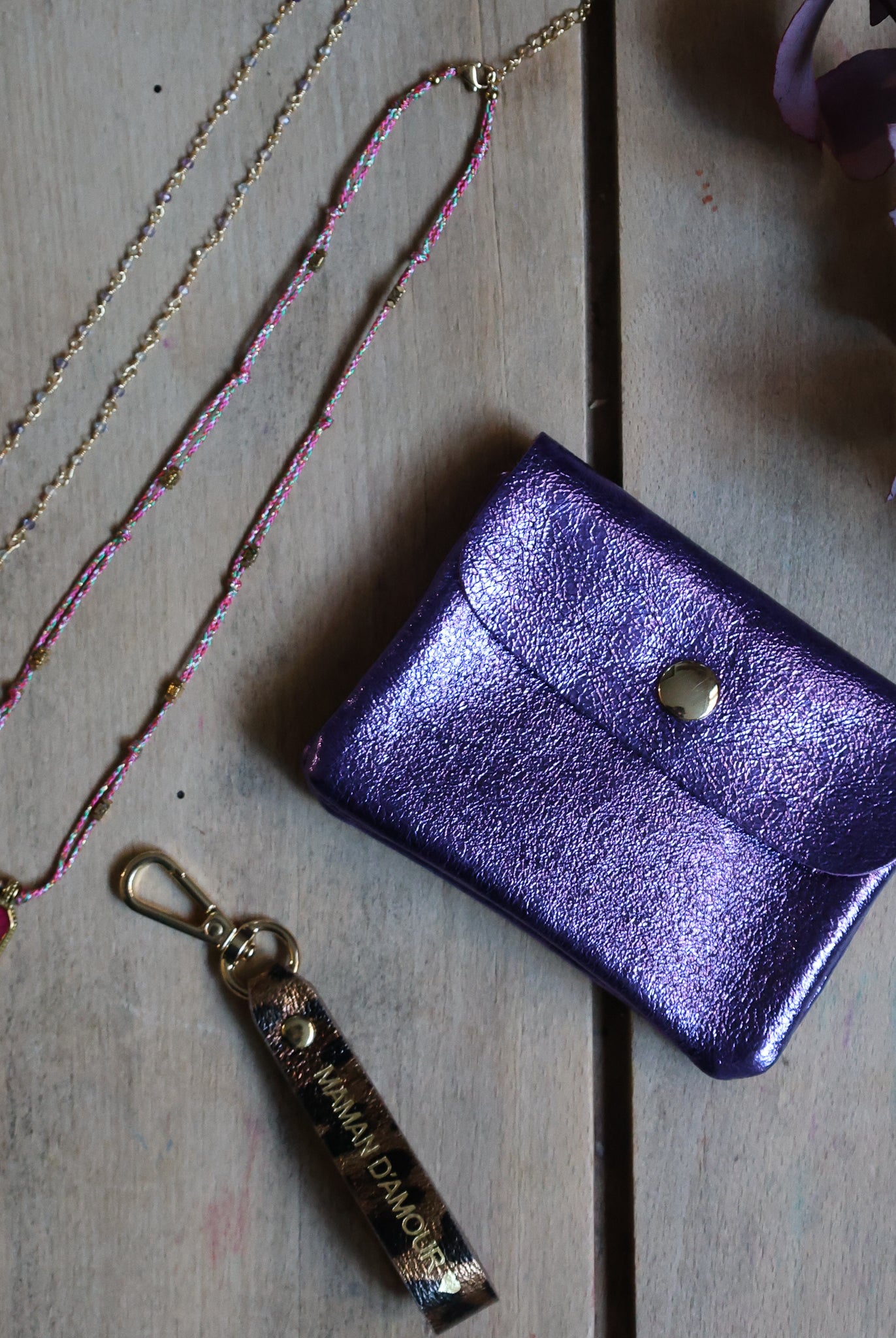 Porte Monnaie en cuir violet