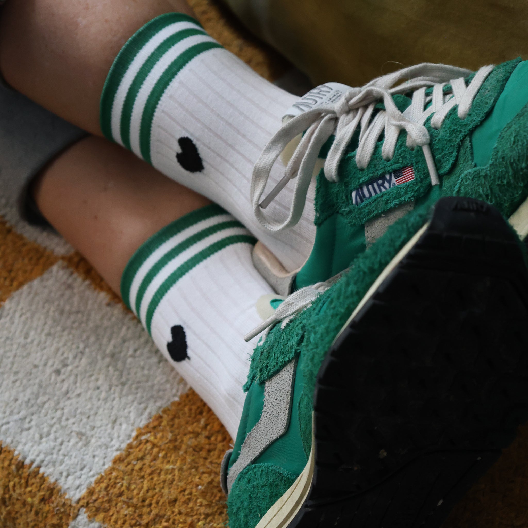 chaussettes coeur triple rayures vertes