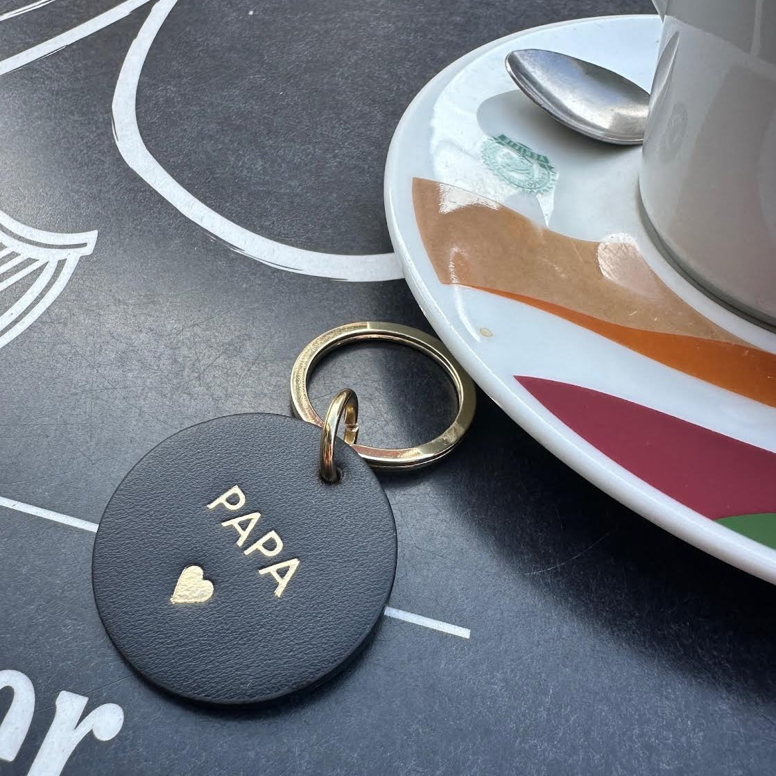porte clef papa cuir noir rond