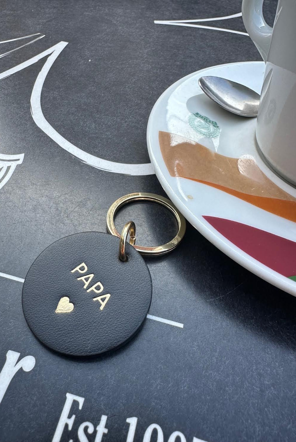 porte clef papa cuir noir rond