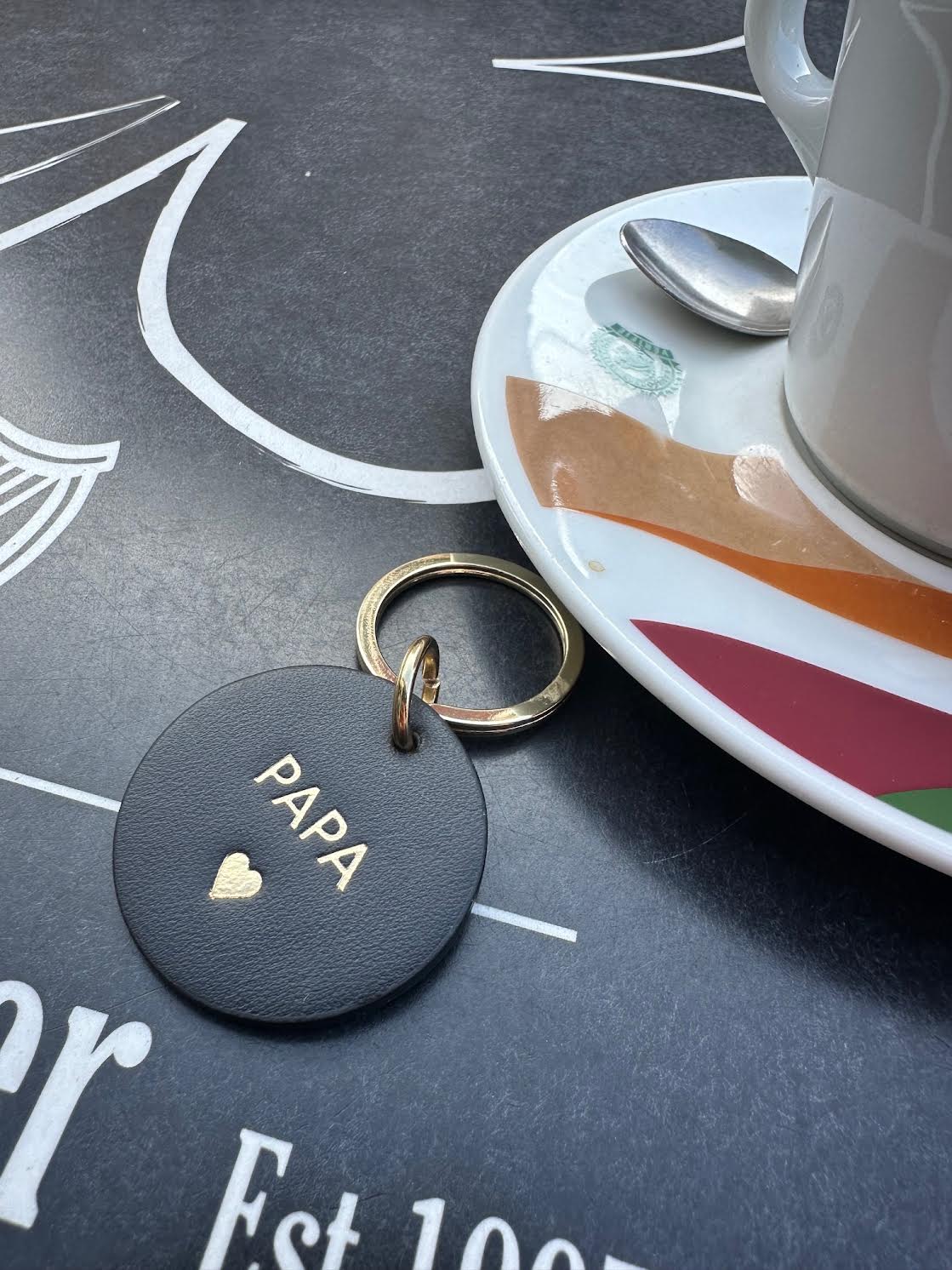 porte clef papa cuir noir rond