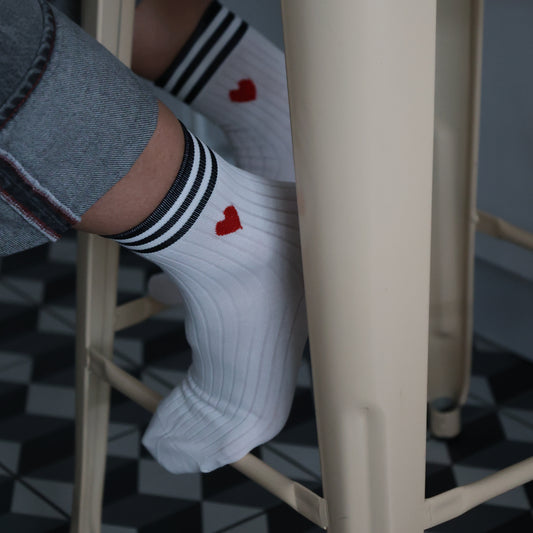 chaussettes coeur rouge triple rayures 